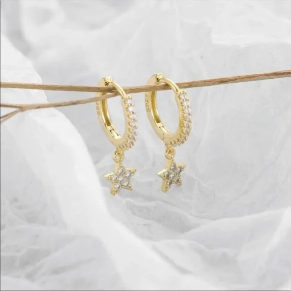 NEW STAR GOLD 925 STERLING SILVER HOOP EARRINGS,WONDERFUL EARRINGS,WOW EARRINGS - Picture 5 of 6